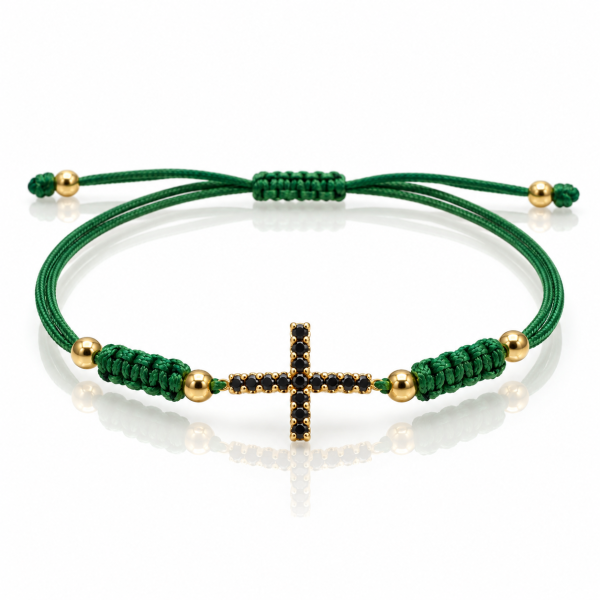 Bracelet Σταυρός Πράσινο με Κορδόνι