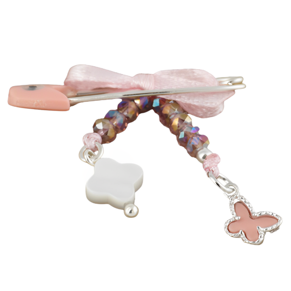 Παραμάνα παιδική καρφίτσα για μωρά με πεταλούδα ροζ σταυρό φίλντισι