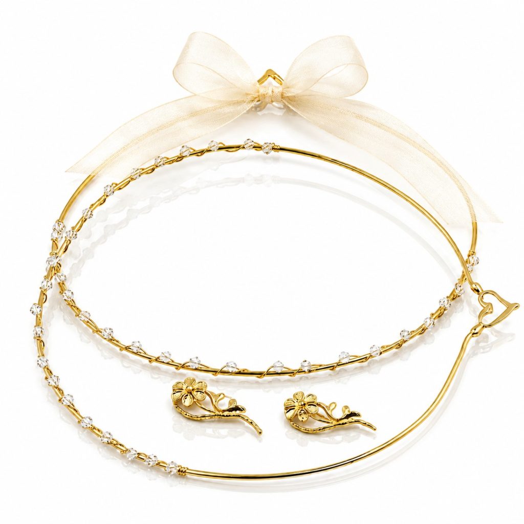 Στέφανα επίχρυσα με στρογγυλά ζιργκόν swarovski, stefana gamou seira Κoζάνη