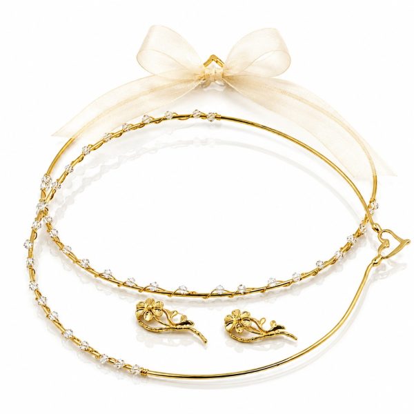 Στέφανα επίχρυσα με στρογγυλά ζιργκόν swarovski, stefana gamou seira Κoζάνη