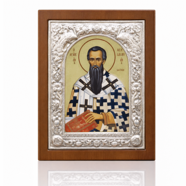 Εικόνα Άγιος Βασίλειος ασημένια με ξύλο σε κάδρο Εικόνα Άγιος Βασίλειος ασημένια με ξύλο σε κάδρο