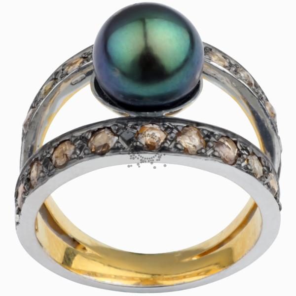 Δαχτυλίδι διαμάντια μαργαριτάρι μαύρο Ταϊτής -Ketsetzoglou.gr
