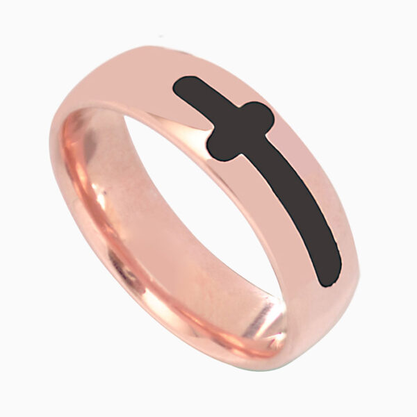 Δαχτυλίδι ασημένιο σμάλτο σε ροζ χρυσό με σχέδιο σταυρό