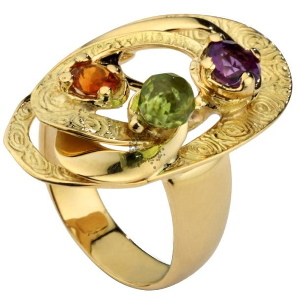 Δαχτυλίδι χρυσό με τουρμαλίνα αμέθυστο τοπάζ - Ketsetzoglou.gr