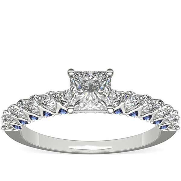 Μονόπετρο δαχτυλίδι Princess με διαμάντια και ζαφείρια