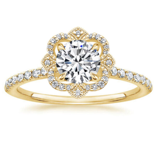 Κίτρινο χρυσό μονόπετρο δαχτυλίδι με διαμάντια by Ketsetzoglou