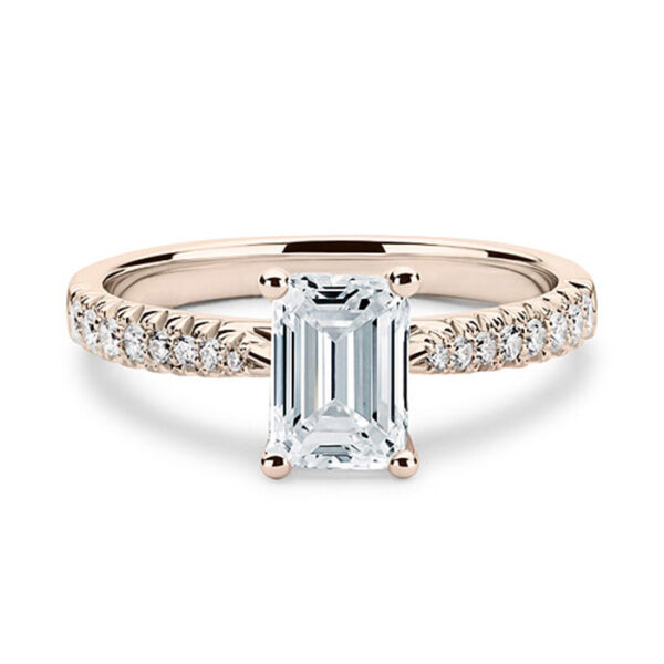 Ροζ χρυσό μονόπετρο δαχτυλίδι με emerald cut diamond